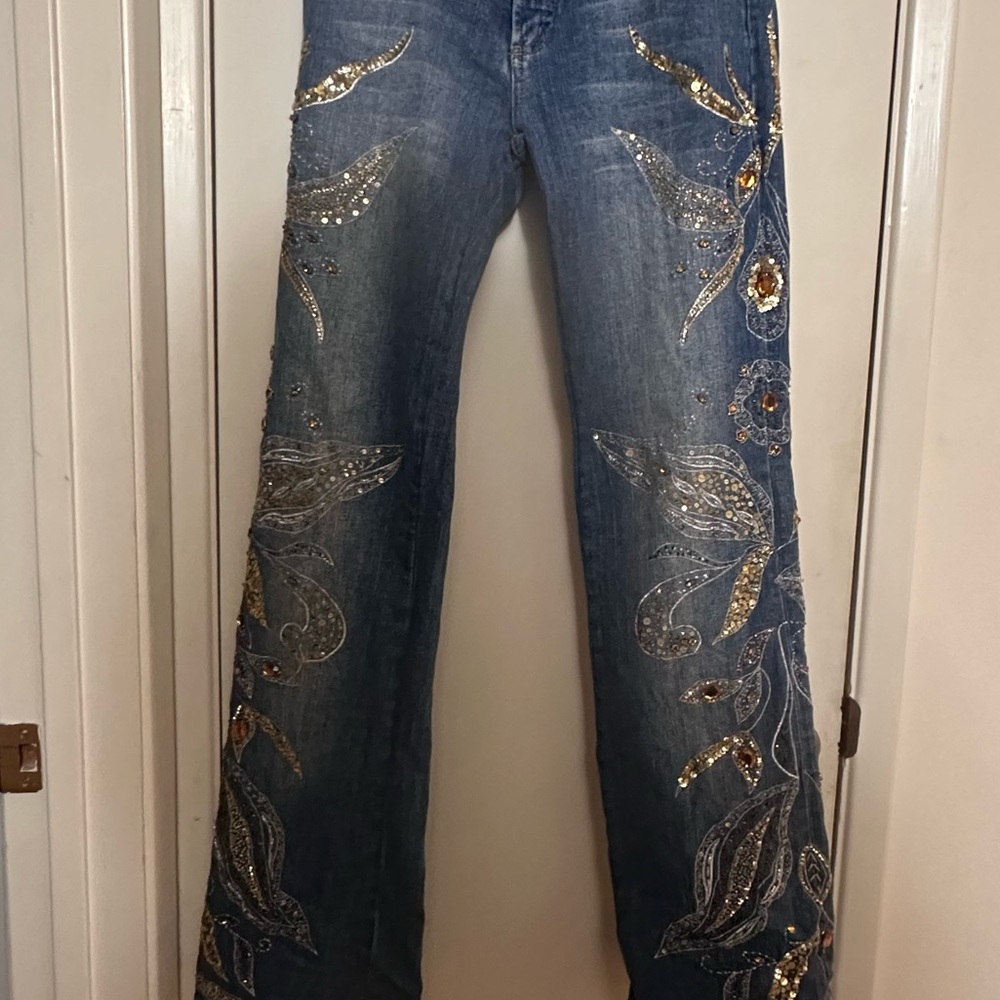Bebe vintage 90’s sequin jeweled bedazzled y2k flare denim